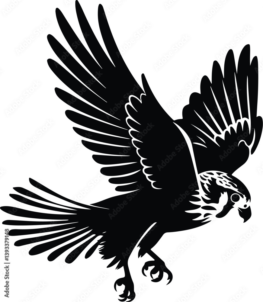 Obraz premium Kestrel Silhouette Set for Bird of Prey and Wildlife Designs Flying Kestrel Falcon Silhouettes for Nature and Hunting Projects