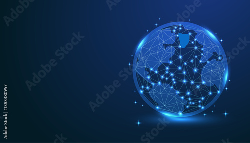 Low Poly Global Icon Background. Word globe icon design with neon lighting color concepts. Neon globe icon