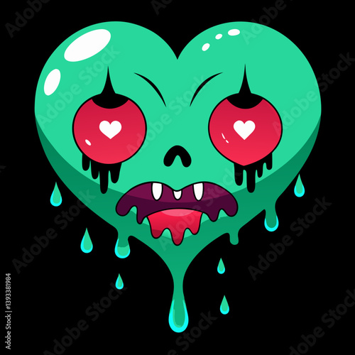 Melted heart crying vector art illustration