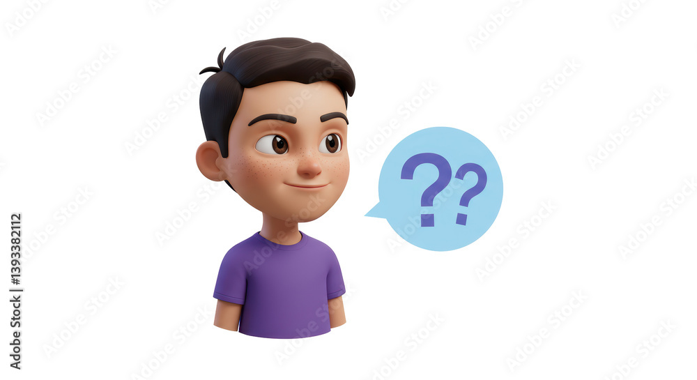 Isolated Boy with Question Marks in Speech Bubble Isolated Boy with Question Marks in Speech Bubble
