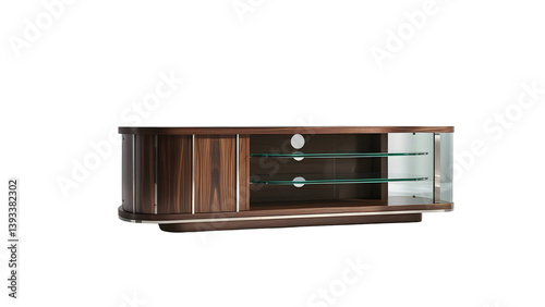 Glass and Wooden Display Cabinet with Transparent Background