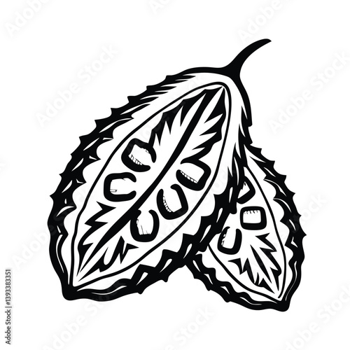 Bitter Melon Silhouette Black & White Momordica, Tropical Fruit, Food