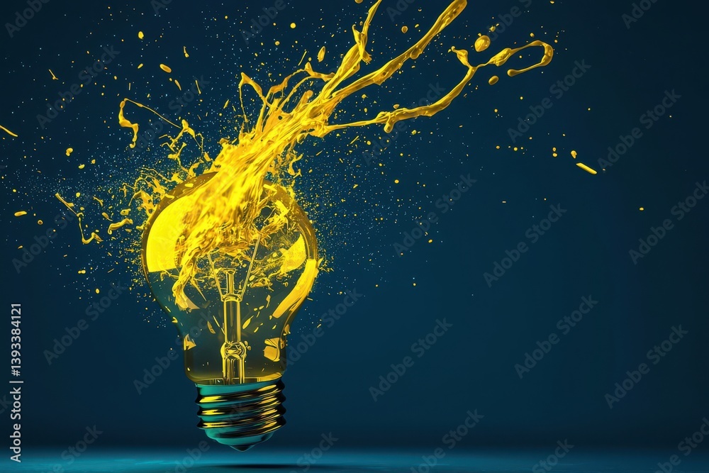 Splash of Yellow Liquid from a Shattered Light Bulb on Dark Background Splash of Yellow Liquid from a Shattered Light Bulb on Dark Background