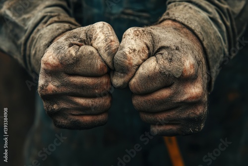 Wallpaper Mural Rough hands of a dedicated worker clenched in a fist, showcasing emotion and strength with detailed texture Torontodigital.ca