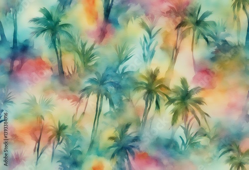 Wallpaper Mural design colorful tropical textured island watercolor washes sensibilities fluid background vibrant graphic vintage paint colourful spring illustration brush paper nature colours decoration abstract Torontodigital.ca