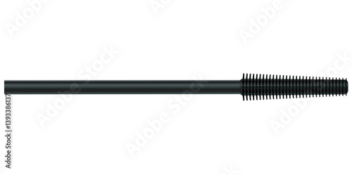 Realistic Mascara Brush, Black Wavy Style Cosmetic Object Vector Illustration.	