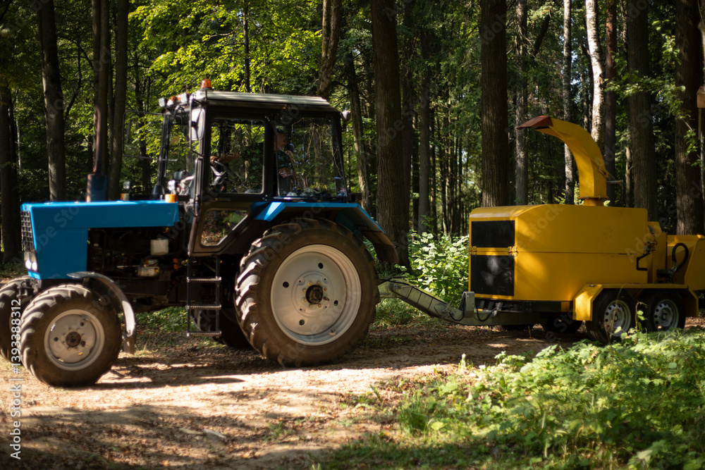 Wood processing machine. Diesel powered stick cutting equipment.
