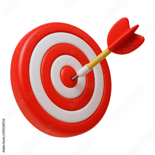 Target arrow success icon. Dart arrow on target dartboard. 3d isolated on Transparent background. Cartoon plastic style
