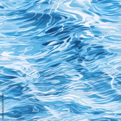 Seamless abstract pattern with blue ocean-inspired swirls resembling fluid art and oil paint textures. Decorative marine background for textiles, wallpapers, and digital designs.
