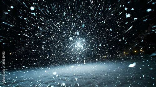 Night snow flurry, streaking snow, winter landscape. Possible use stock photo for winter themes