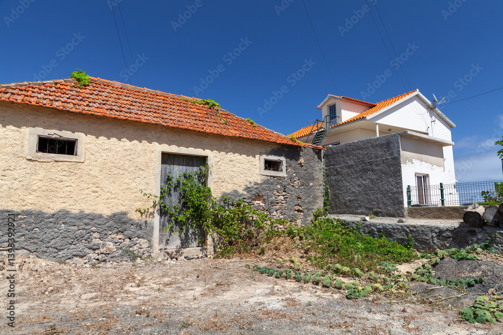 Porto Santo, Portugal. Coastal street view with charming rural houses