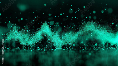 Abstract representation of sound waves in vibrant turquoise, creating a dynamic visual effect