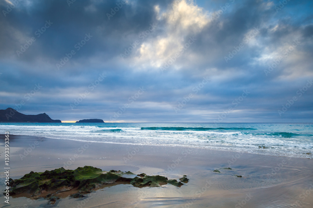 Porto Santo, Portugal. Peaceful beach scenery during sunrise
