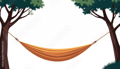 Geometric hammock suspended between two trees, relaxation concept