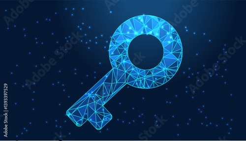 Low Poly Key Design. Security key symbol key design with neon style lighting design.