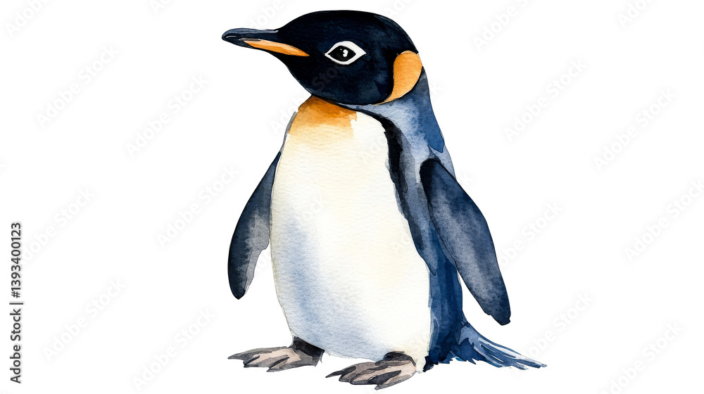 Fototapeta premium Watercolor Painting of an Emperor Penguin, cut out transparent