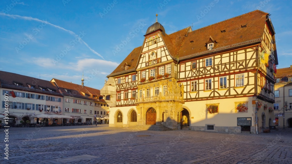 Fototapeta premium A large building with a prominent clock on the roof, great for use in urban or cityscape backgrounds