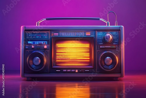 A retro styled stereo system with an integrated video screen