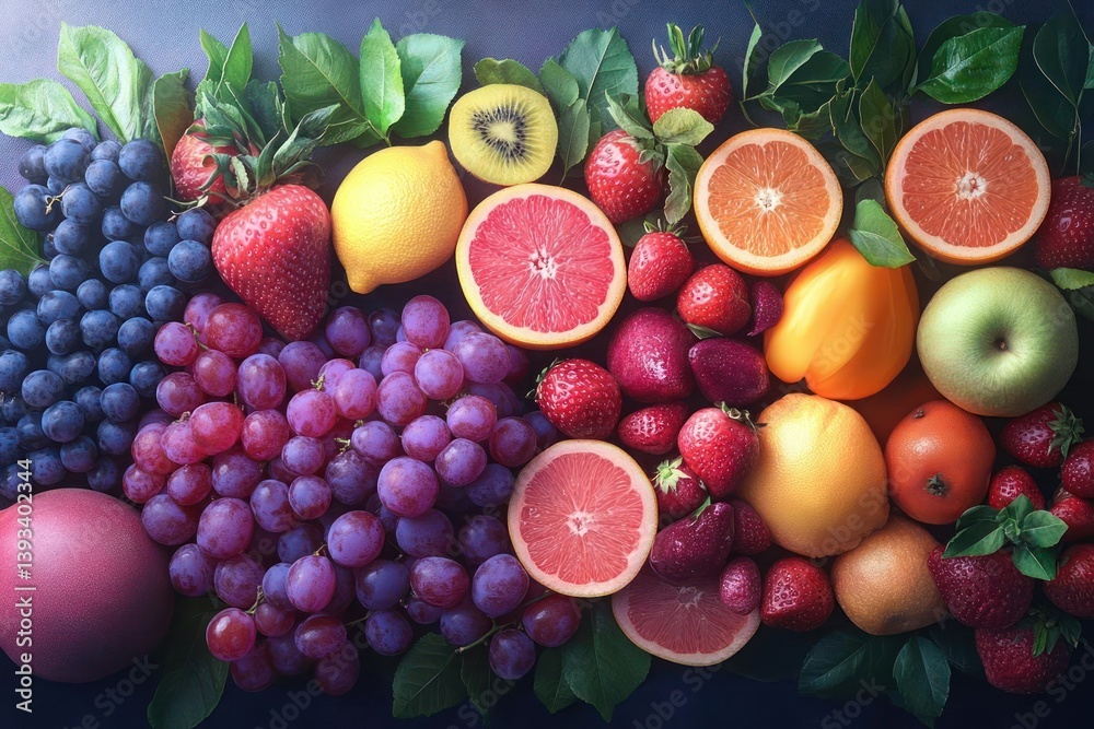Vibrant array of fresh, colorful fruits and berries Vibrant array of fresh, colorful fruits and berries