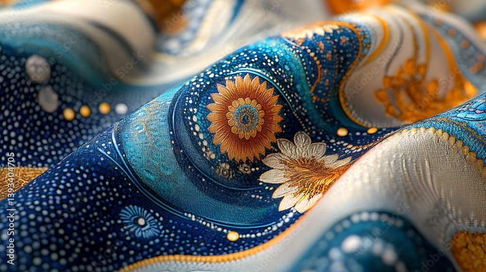 Obraz premium Detailed fabric displaying floral designs with vibrant colors and decorative patterns