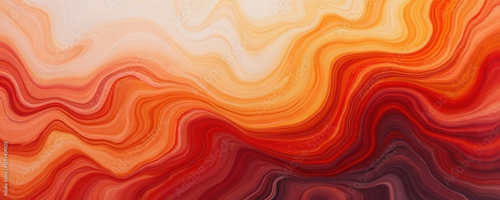 Abstract fluid art background features red and orange colors. Liquid marble effect, acrylic paint with ginger gradient. Swirls, waves flow, creating aesthetic artistic textured design.