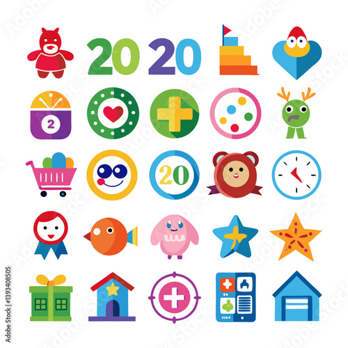 Kid's cartoon Colorful icons set vector design
