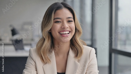 Free Download A smiling woman wearing a white blazer, great for editorial or commercial use - GFXLoad