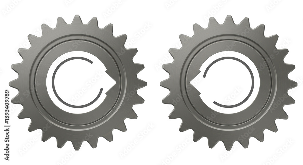 Isolated Two Gears with Rotating Circular Arrows Isolated Two Gears with Rotating Circular Arrows