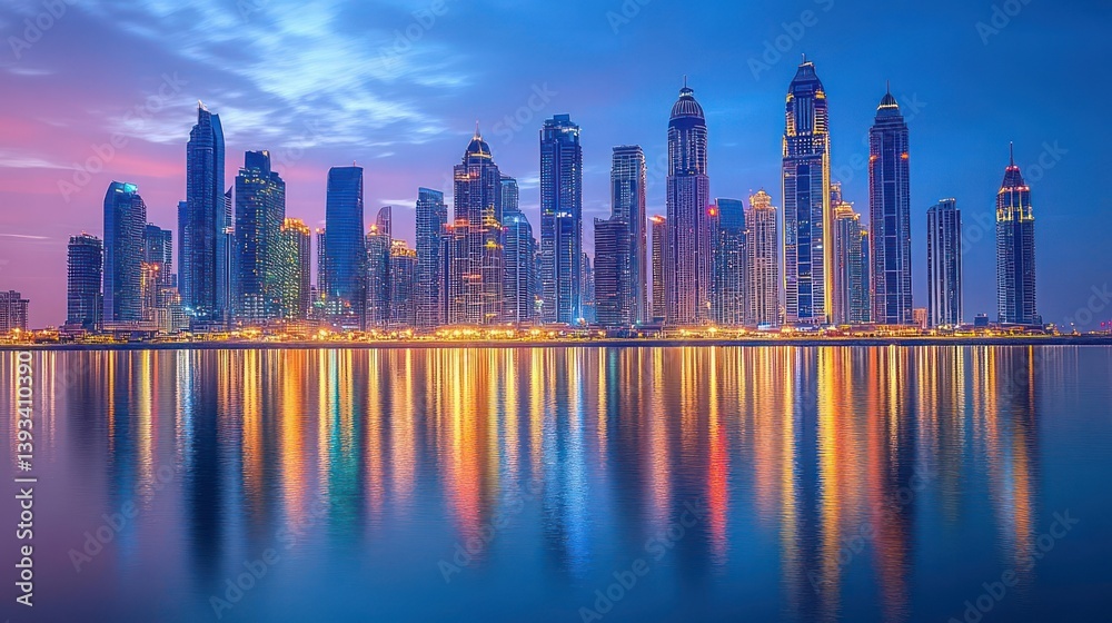 Fototapeta premium Stunning cityscape skyline at dawn