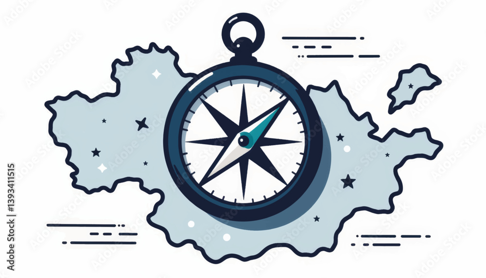 Classic compass illustration on geometric map, navigation concept