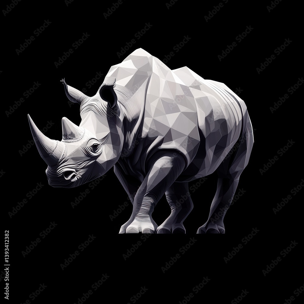 Fototapeta premium Dynamic rhino design showcases strength and elegance in minimalistic polygonal artistry