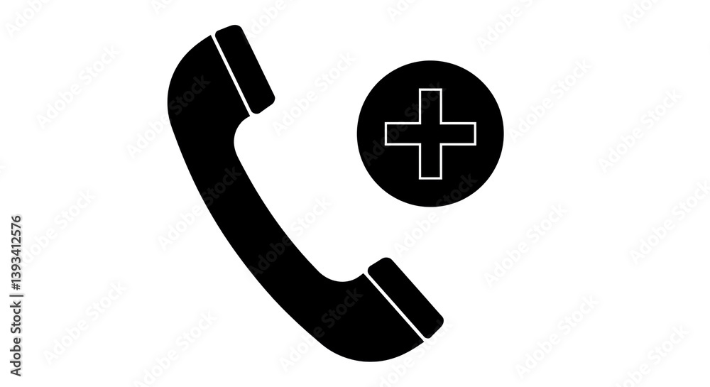 Isolated Telephone Handset with Plus Sign for Emergency Call Isolated Telephone Handset with Plus Sign for Emergency Call