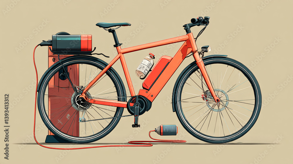 Fototapeta premium A rechargeable battery powers this electric bike, offering an environmentally friendly way to travel. 