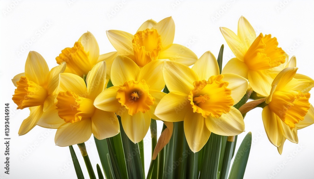 Fototapeta premium yellow daffodils in full bloom isolated on a white background