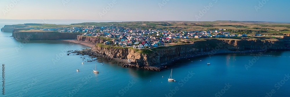 Fototapeta premium Coastal village nestled on a dramatic cliff