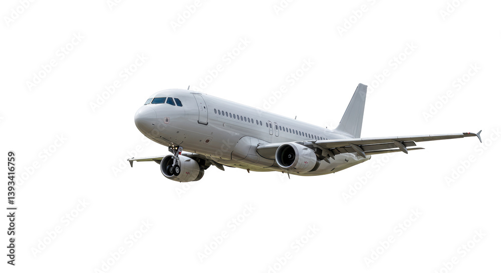 Isolated White Commercial Airplane in Flight Isolated White Commercial Airplane in Flight