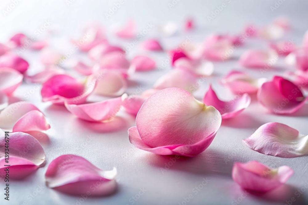 Obraz premium Delicate Pink Rose Petals Scattered on a Pristine White Background A Minimalist Floral Image for Design Inspiration