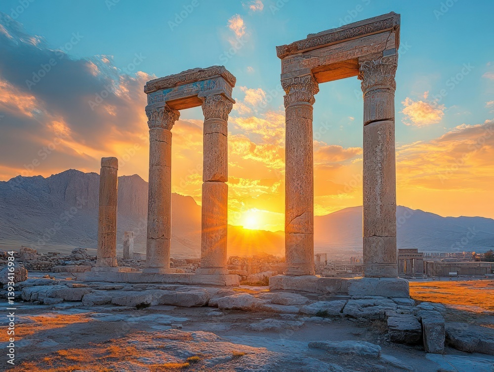 Naklejka premium Ancient ruins at sunset