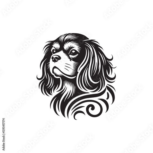 Cavalier King Charles Spaniel Dog Vector Silhouette Design, Elegant Toy Breed Outline, Pet Lover Clipart for Logos, Apparel, Digital Prints, Stickers, Posters, and Crafts
