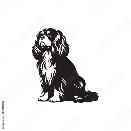 Cavalier King Charles Spaniel Dog Vector Silhouette Design, Elegant Toy Breed Outline, Pet Lover Clipart for Logos, Apparel, Digital Prints, Stickers, Posters, and Crafts