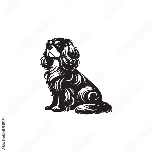 Cavalier King Charles Spaniel Dog Vector Silhouette Design, Elegant Toy Breed Outline, Pet Lover Clipart for Logos, Apparel, Digital Prints, Stickers, Posters, and Crafts