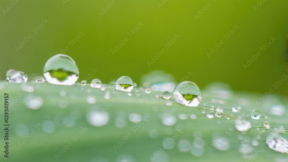 A close-up shot of water droplets on a leaf, great for scientific or educational purposes A close-up shot of water droplets on a leaf, great for scientific or educational purposes