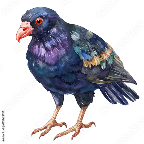 A watercolor vector illustration of a Takahe, isolated on a white background.


