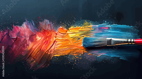 paint brush sliding across a background leaving a thin trail of various bright colors