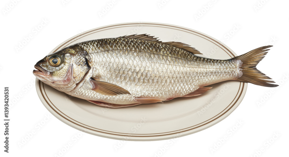 Isolated Fresh Fish Served on a White Plate Isolated Fresh Fish Served on a White Plate