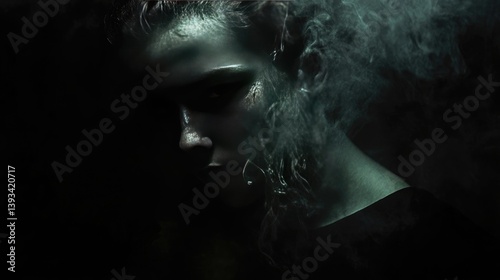 An ultra-black background with subtle light distortion, creating a mysterious, almost otherworldly effect