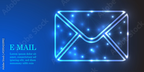 Low Poly E-Mail Icon on Dark Blue Gradient Background – Sleek, Geometric, and Minimalist Envelope Design for Digital Art, 3D Modeling, and UI/UX Concepts