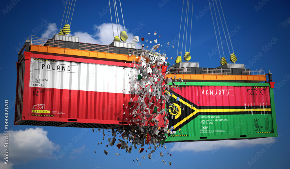 Cargo containers with flags of Poland and Vanuatu - 3D illustration