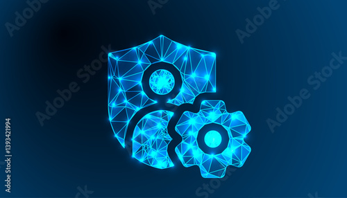 Low Polygonal vector illustration of a mechanism, Gear, Setting icon isolated on a blue background	