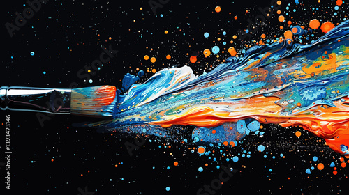 paint brush sliding across a background leaving a thin trail of various bright colors
